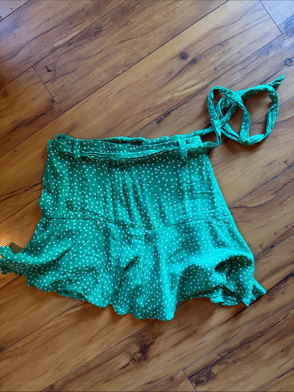 Green Polka Dot Ruffle Skirt with Tie Waist